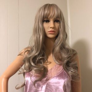 coily long blonde wig spiral corkscrew curl bangs ash mix so pretty 26 inch NWT